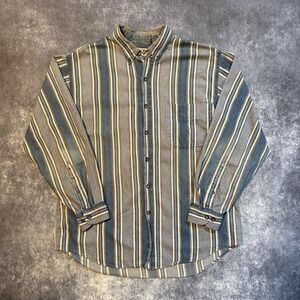 Vintage Cherokee Mens Large Blue Striped Long Sleeve Button Down Denim Shirt L